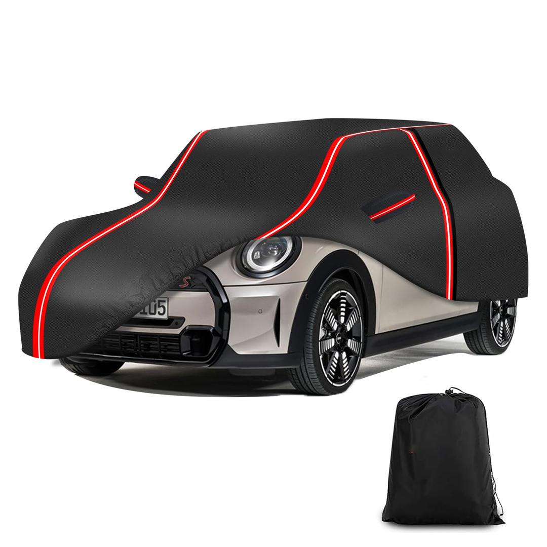 Custom Fit for 2014-2024 Mini Cooper/Cooper S/Clubman 4 Door Outdoor Full Car Cover Waterproof All Weather 210T Polyester with Zipper and Storage Bag Snow Rain Dustproof Sun UV Protection