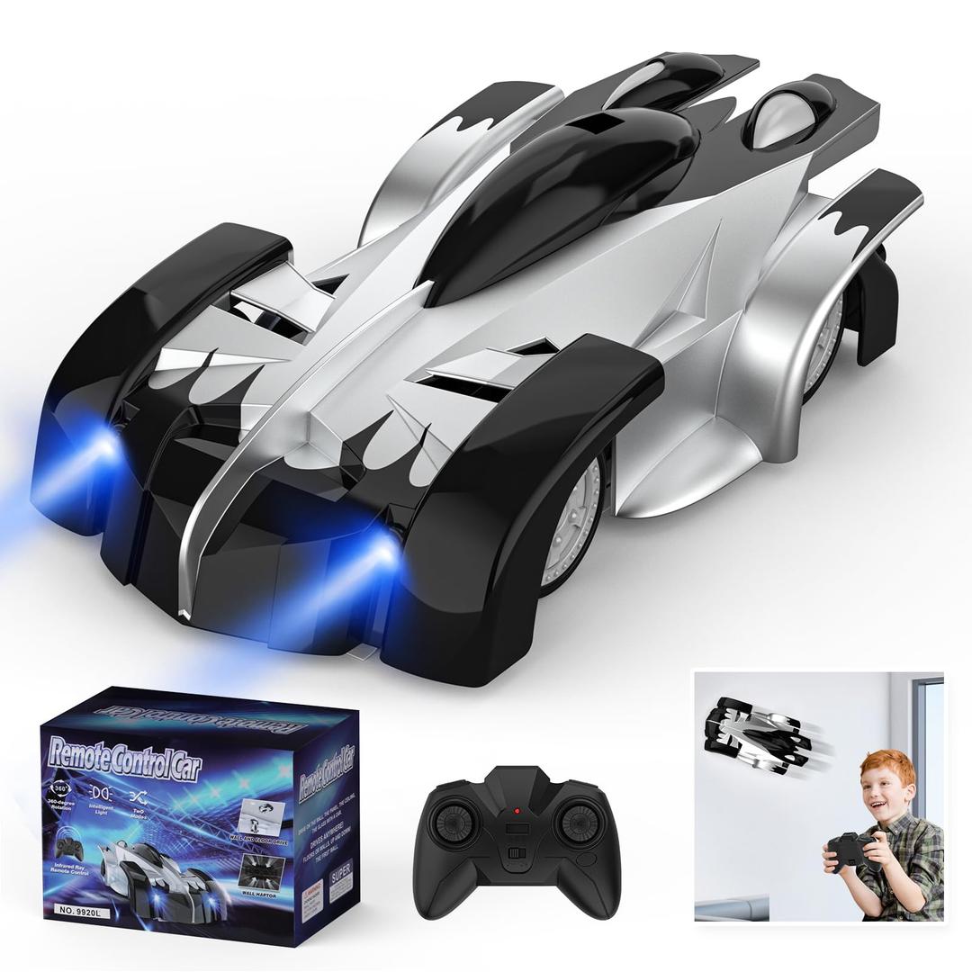 Wall Climbing Remote Control Car, Dual Mode 360° Rotating RC Stunt Car with Headlight, Rechargeable RC Car Toys for 3 4 5 6 7 8-12 Year Old Boys Girls Kids (Silver)