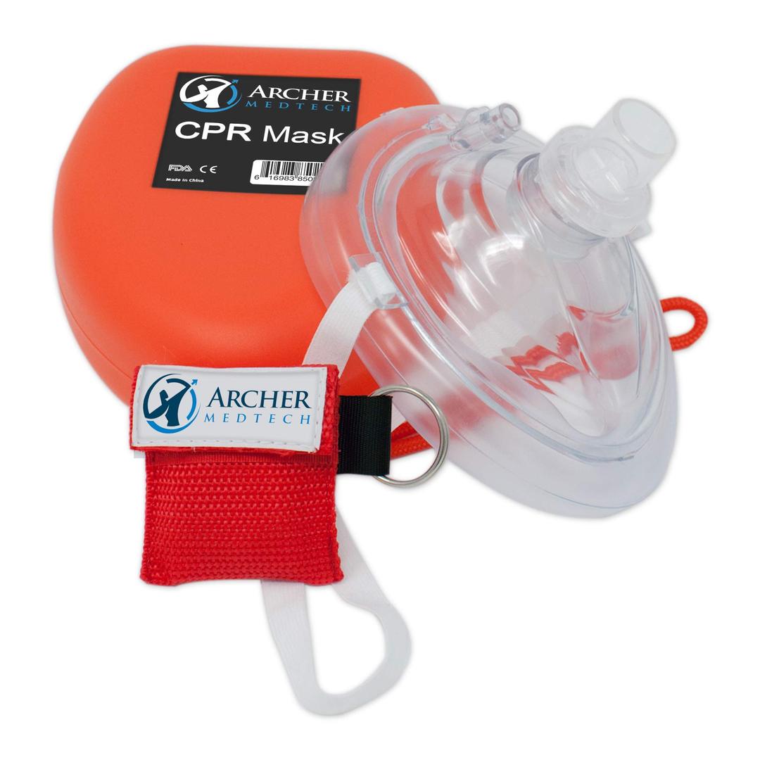 CPR Mask (with Additional Keychain CPR Mask) - First Aid Face Shield with One-Way Breath Valve - Archer MedTech Brand