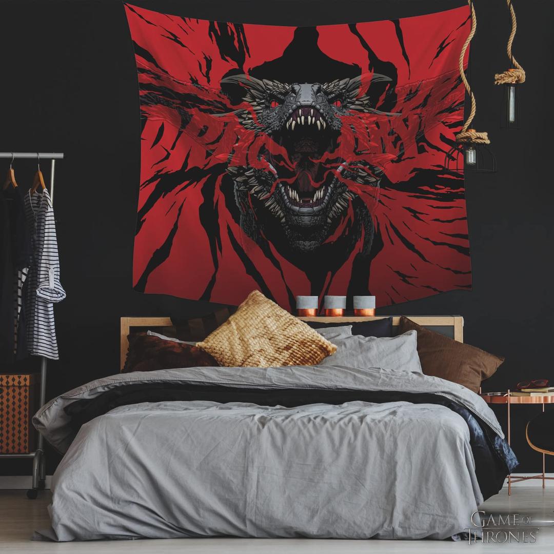 RoomMates TAP5287LG: Game of Thrones Dragon Tapestry, 60 inches x 52 inches, Black, red