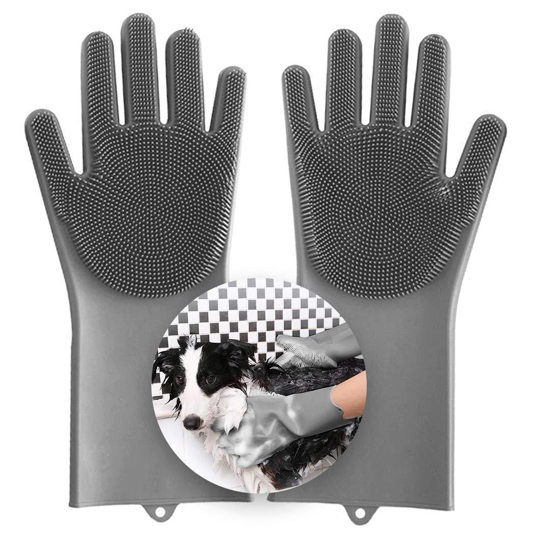 Magic Pet Grooming Gloves Dog Bathing Shampoo Brush, Heat Resistant Eco-Friendly Silicone Hair Removal Gloves with High Density Teeth for Cats, Dogs