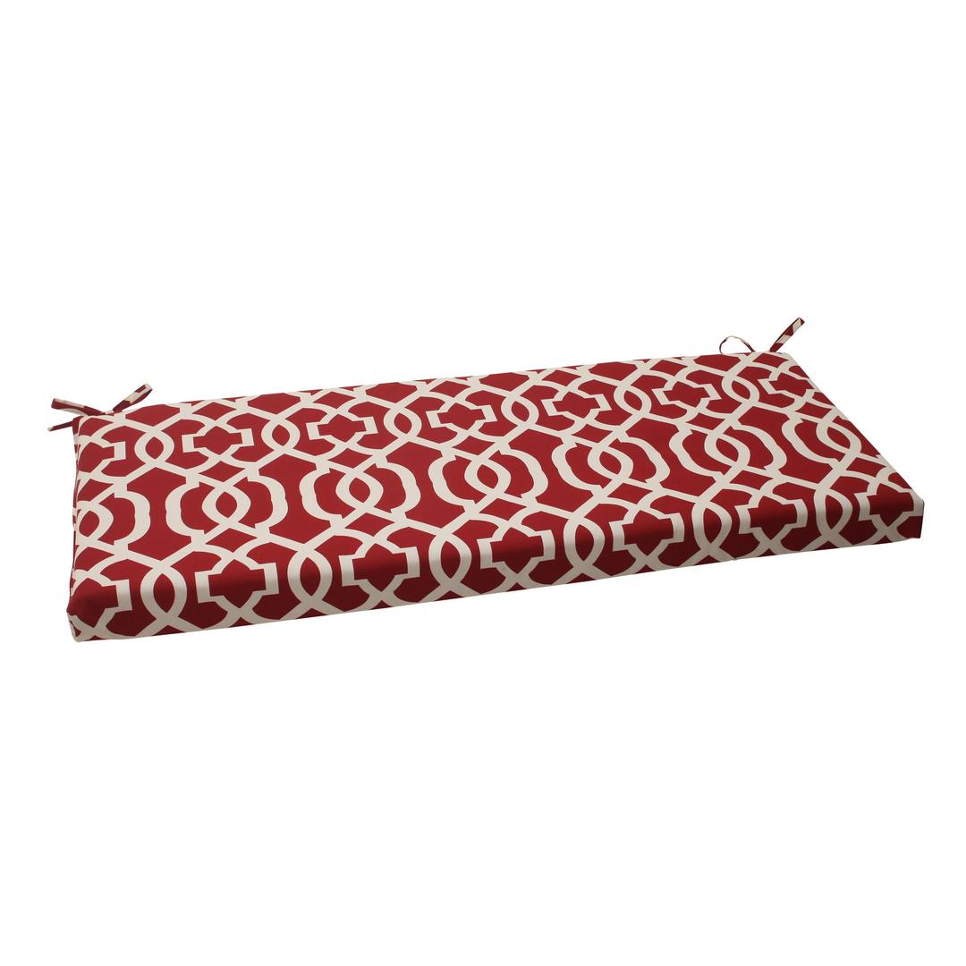 Pillow Perfect Trellis Indoor/Outdoor Sofa Setee Bench Swing Cushion with Ties, Weather, and Fade Resistant, 18" x 45", Red/Ivory New Geo, 1 Count