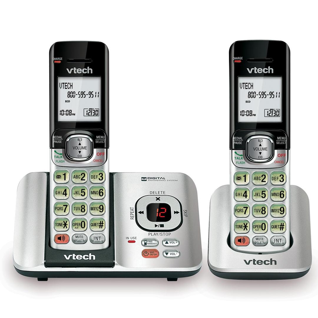 VTechCS6529-2 DECT 6.0 Phone Answering System with Caller ID/Call Waiting, 2 Cordless Handsets, Silver/Black