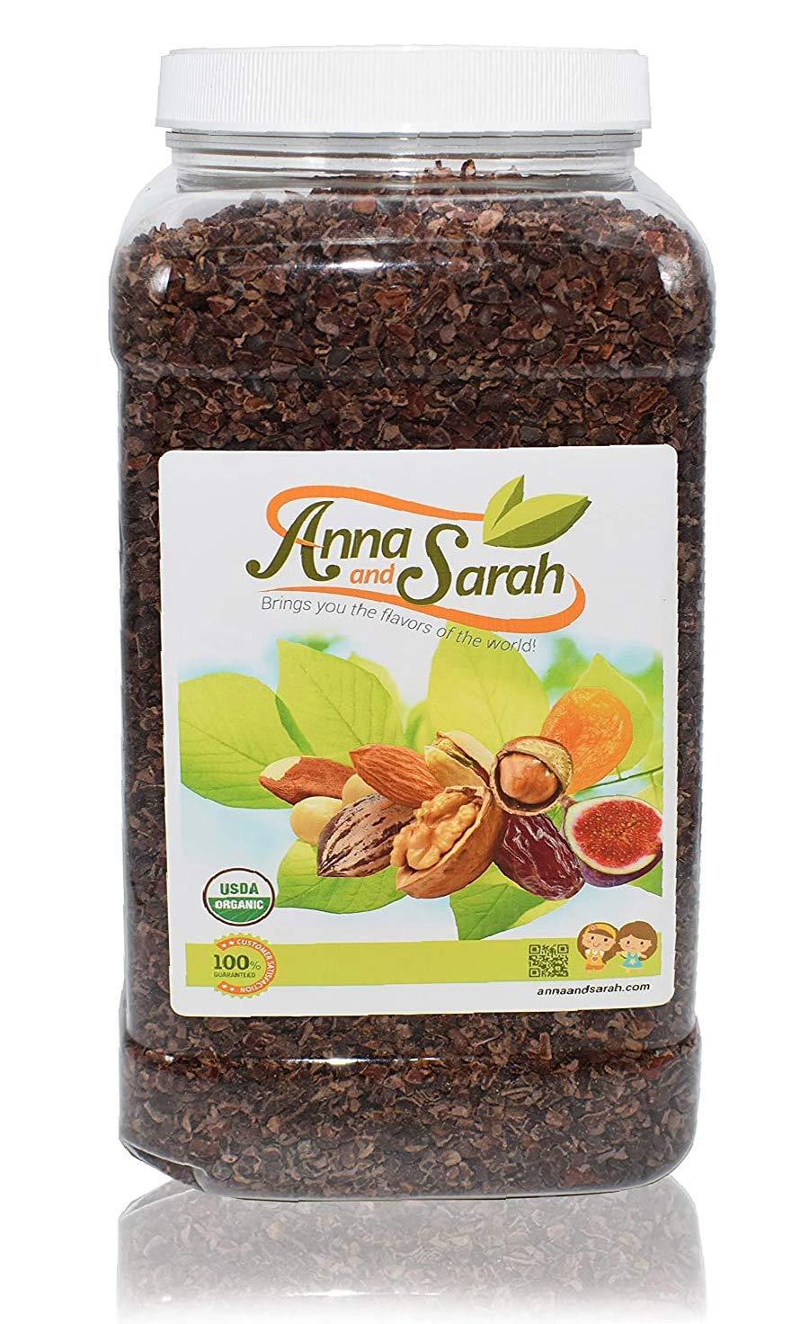 Anna and Sarah Organic Cacao Nibs, 4 POUND in Jar, Raw, Plant-Based, Unsweetened, Chocolate Substitute, High in Antioxidants, Reusable Jar, 4 Lbs