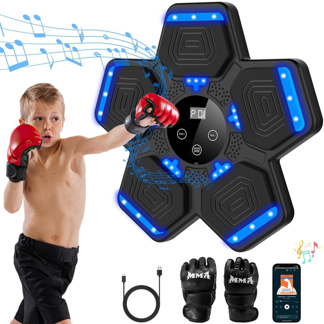 Music Boxing Machine with Boxing Gloves 2024, Wall Mounted Boxing Machine with LED, Music Boxing Target Bluetooth Workout Punching Equipment for Adult(Upgrade)