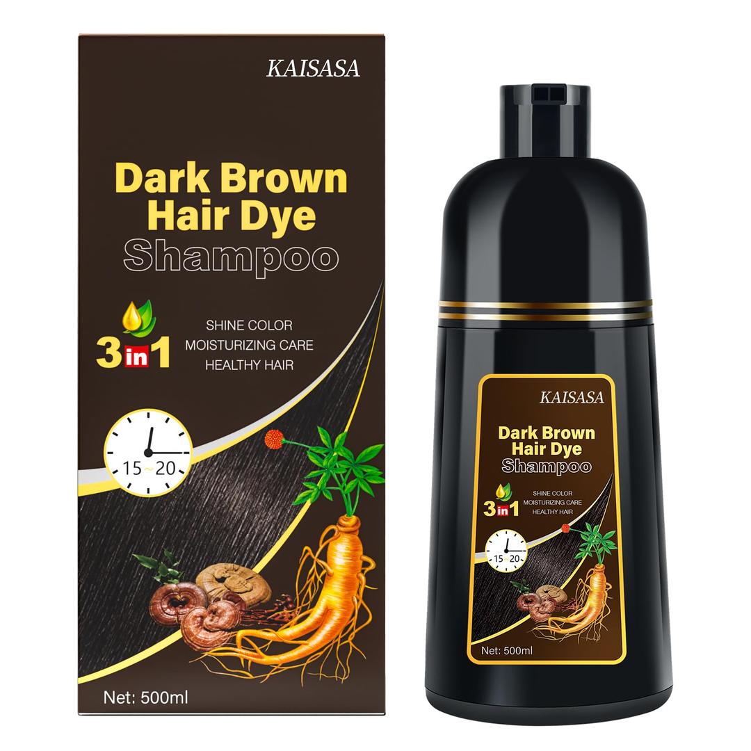 KINGMINGDark Brown 3 in 1 Hair Dye Shampoo for Gray Coverage, Herbal Ingredients for Men and Women, 500ml (Dark Brown)