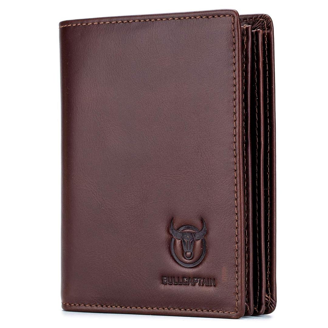 BULLCAPTAINLarge Capacity Genuine Leather Bifold Wallet/Credit Card Holder for Men with 15 Card Slots QB-027