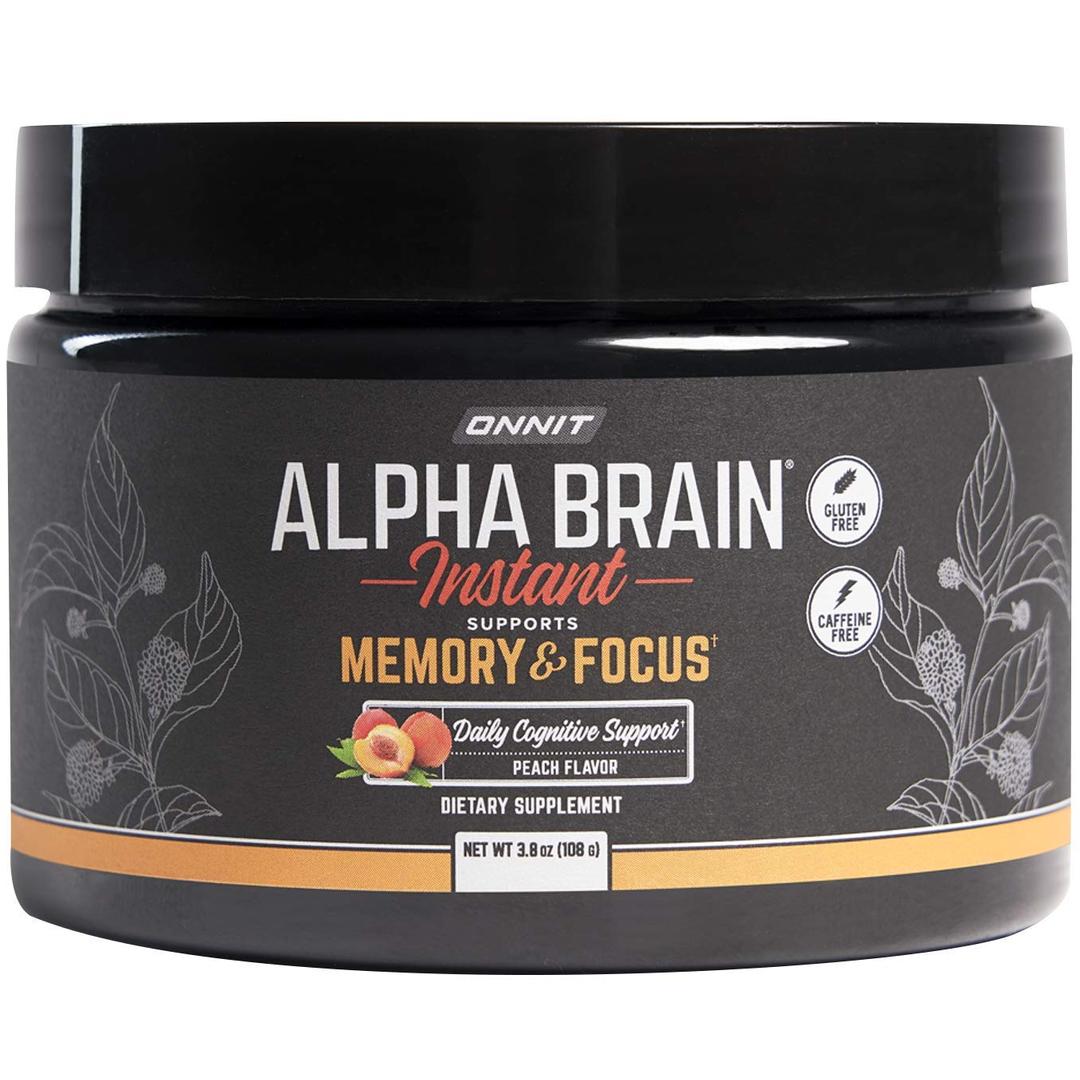 ONNIT Alpha Brain Instant - Peach Flavor - Nootropic Brain Booster Memory Supplement - Brain Support for Focus, Energy & Clarity - Alpha GPC Choline, Cats Claw, L-Theanine, Bacopa - 30 Serving Tub