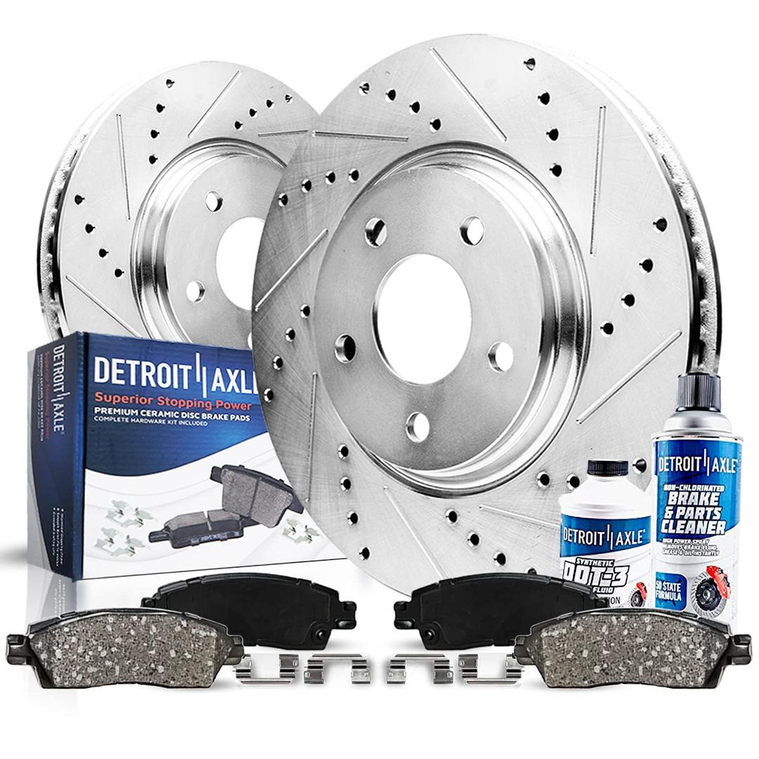 Detroit Axle - Front Brake Kit for Toyota Tundra Sequoia Land Cruiser Lexus LX570 Front Drilled and Slotted Brake Rotors Ceramic Brakes Pads Replacement