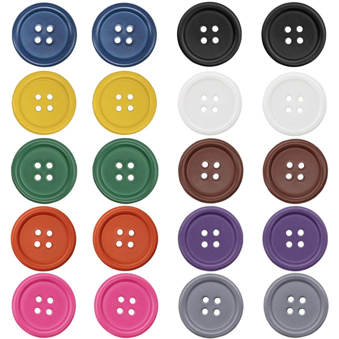 50 PCS 25mm 1 Inch Buttons for Crafts, Large Buttons 4 Hole Round Sewing Buttons Mixed Spray Colored Craft Buttons for Sewing Scrapbooking and DIY Crafts (Each Color 5 Pcs)