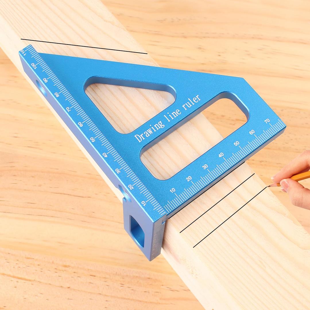 3D Multi-Angle Measuring Ruler,45/90 Degree Aluminum Alloy Woodworking Square Protractor, Miter Triangle Ruler High Precision Layout Measuring Tool for Engineer Carpenter,BLUE