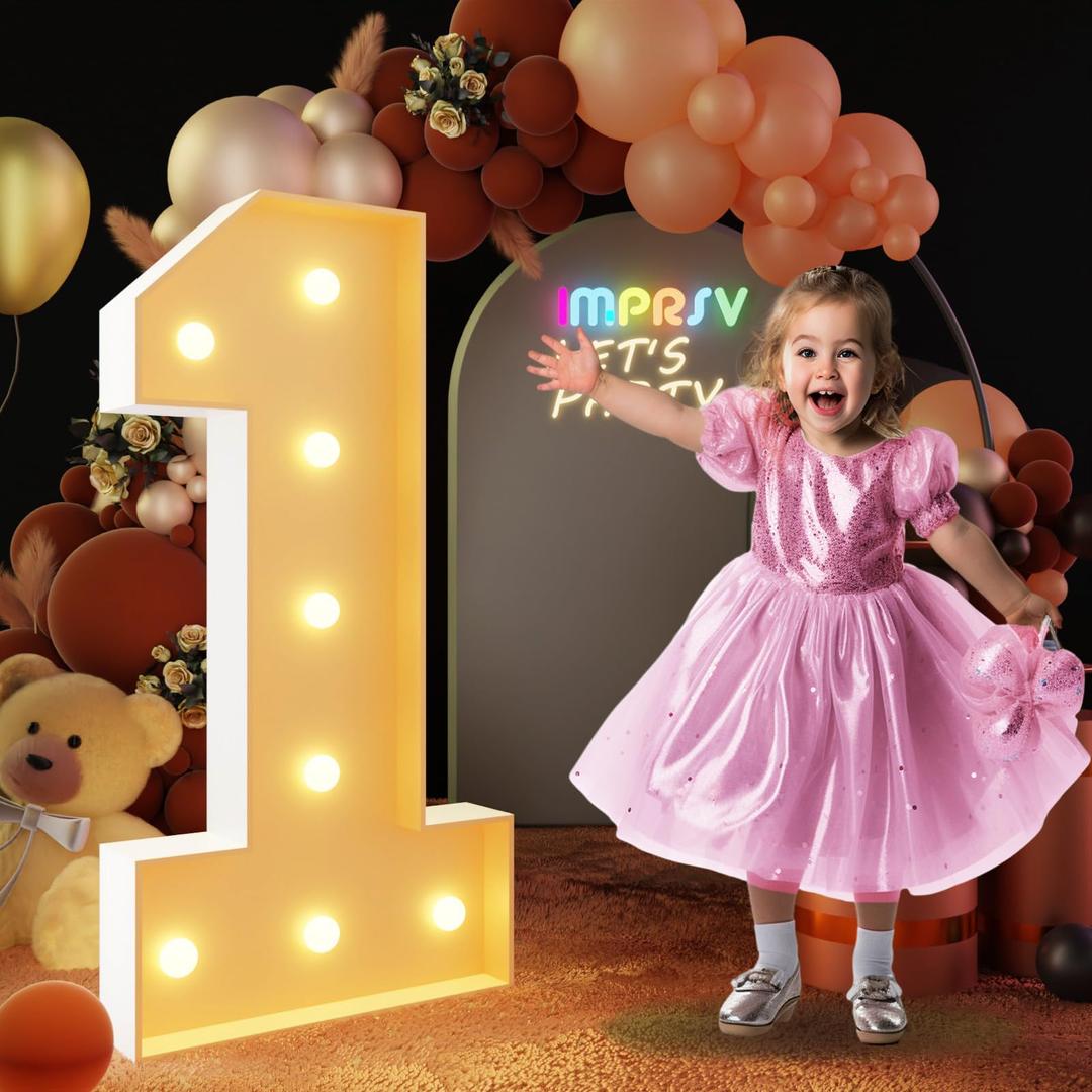 imprsv 3FT Marquee Numbers for 1st 21st Birthday Decorations Anniversary Party Decor, Light Up Numbers for Balloons Number 1, Marquee Letters, Pre-Cut Foam Board Kit