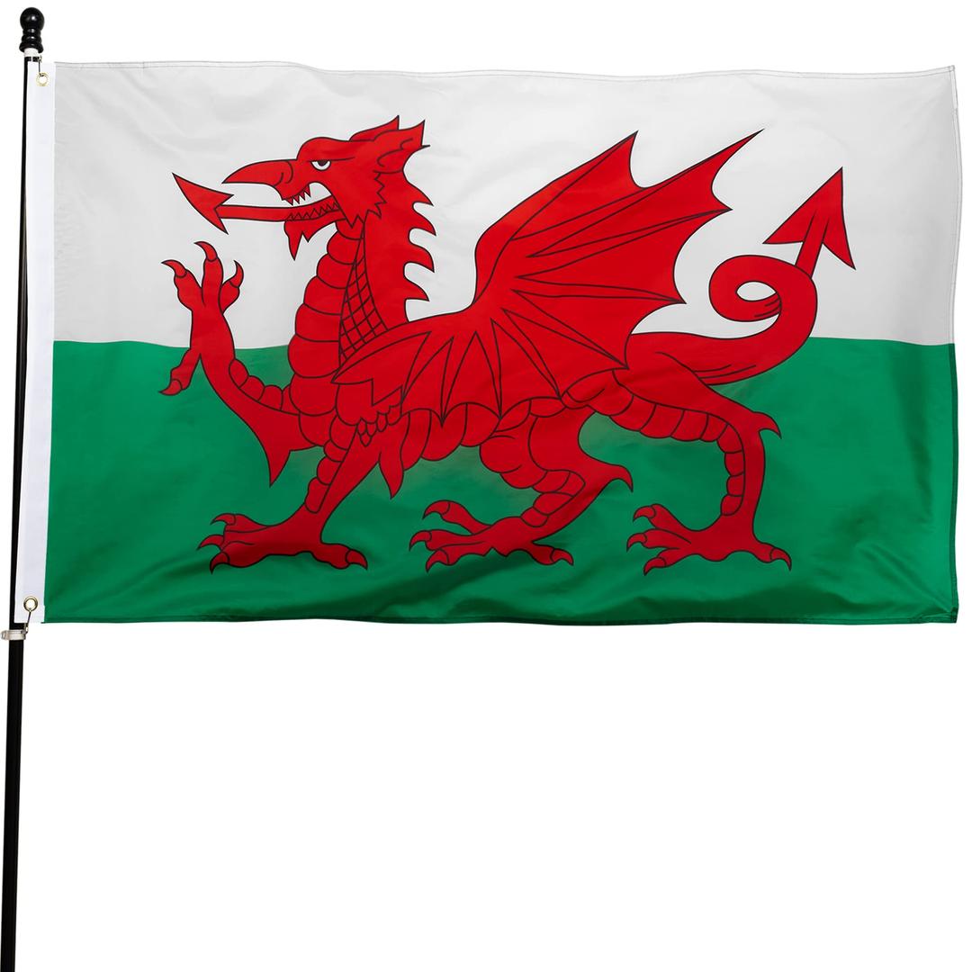 DANF FLAGDANF Wales Flag 3x5 Ft Thick Polyester, Fade Resistant, Brass Grommets, Canvas Header Welsh National Flags with 3 X 5 Feet