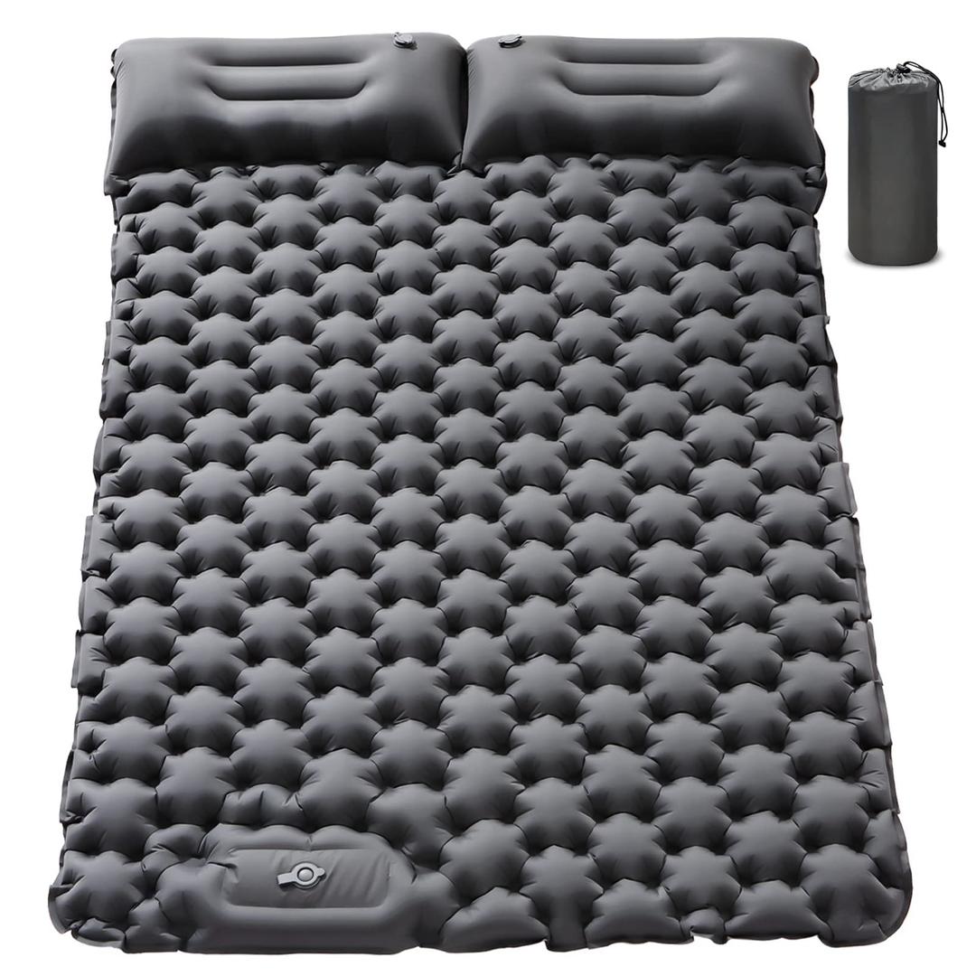 Camping Sleeping Pad，Camping Mattress 2 Person with Pillow Built-in Pump，Portable Sleeping Bed Compact for Camping Hiking Backpacking Outdoor(Grey-Full)