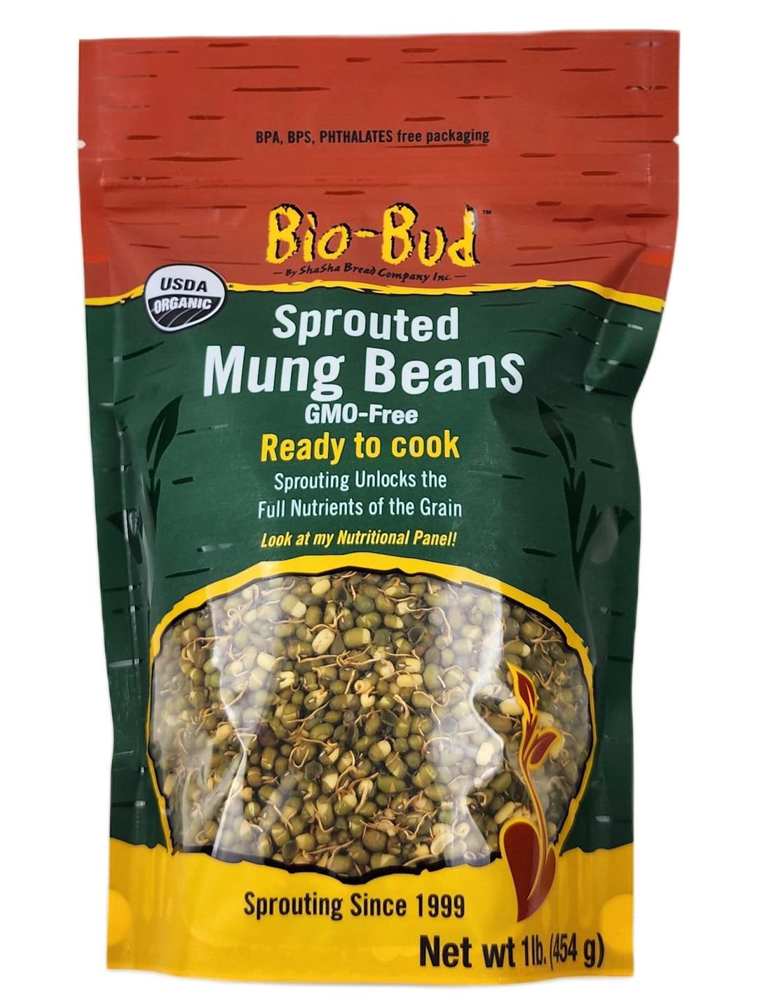 ShaShaOrganic Sprouted Bio Bud, Mung Beans, Ready to Cook, Non GMO, Free Full Nutrients of the Grain, BPA BPS Phthalates Free package, 1 lb, 454 g, 16 oz