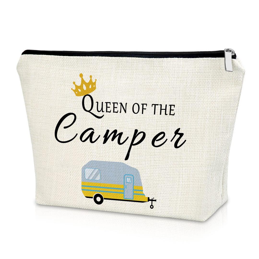 Sazuwu Happy Camper Gifts Makeup Bags Camping Lover Gifts for Women Cosmetic Bag Vacation Gift Birthday Mother's Day Gift Cute Motorhome Outdoor Gifts Christmas Gifts Cosmetic Travel Bag Makeup Pouch