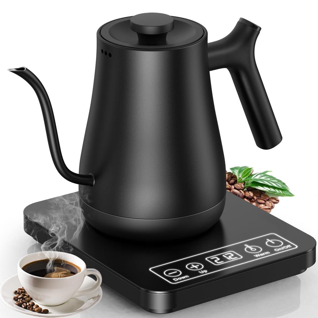 Gooseneck Electric Kettle Tea Kettle Temperature Control Large LCD Screen 4H Warm Function Quick Boiling Pour Over Kettle for Coffee Anti-dry Protection, Stainless Steel Inner Water Boiler