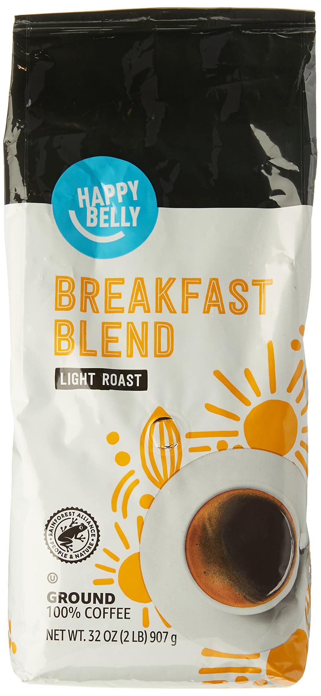 Amazon Brand - Happy Belly Breakfast Blend Ground Coffee, Light Roast, 2 pound (Pack of 1)