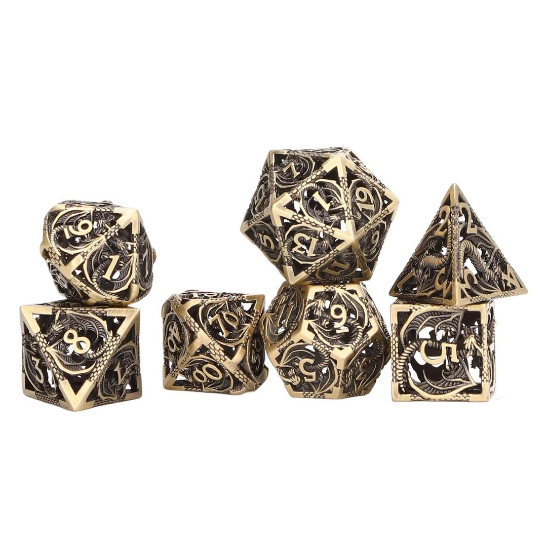 Folanda Metal Dice Set, 7Pcs Hollow Polyhedral Flying Dragon Metal DND Dice Set for Dungeons and Dragons RPG MTG Table Games D&D Pathfinder Shadowrun and Math Teaching