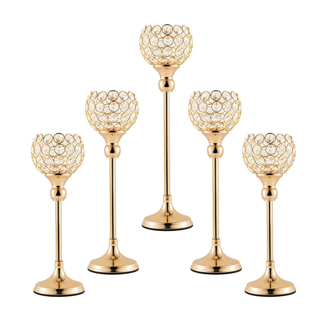 Gold Crystal Candle Holder,Tea Light Candlestick Holders for Wedding Table Decoration,Centerpiece for Party Home Decor(Gold,5Pcs)