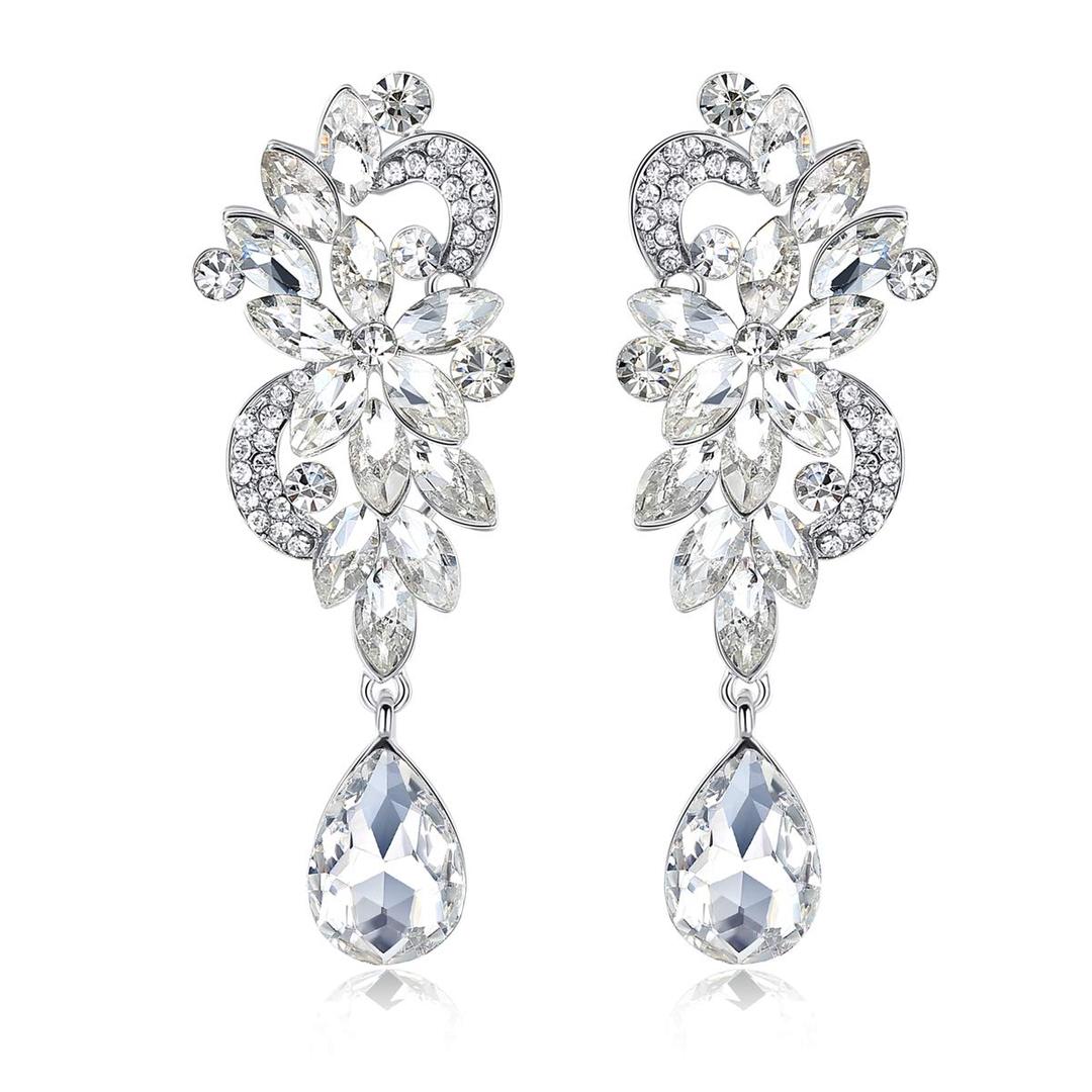 mecresh Marquise Crystal Bridal Chandelier Dangle Drop Earrings Ladies Gifts in Silver/Gold Tone