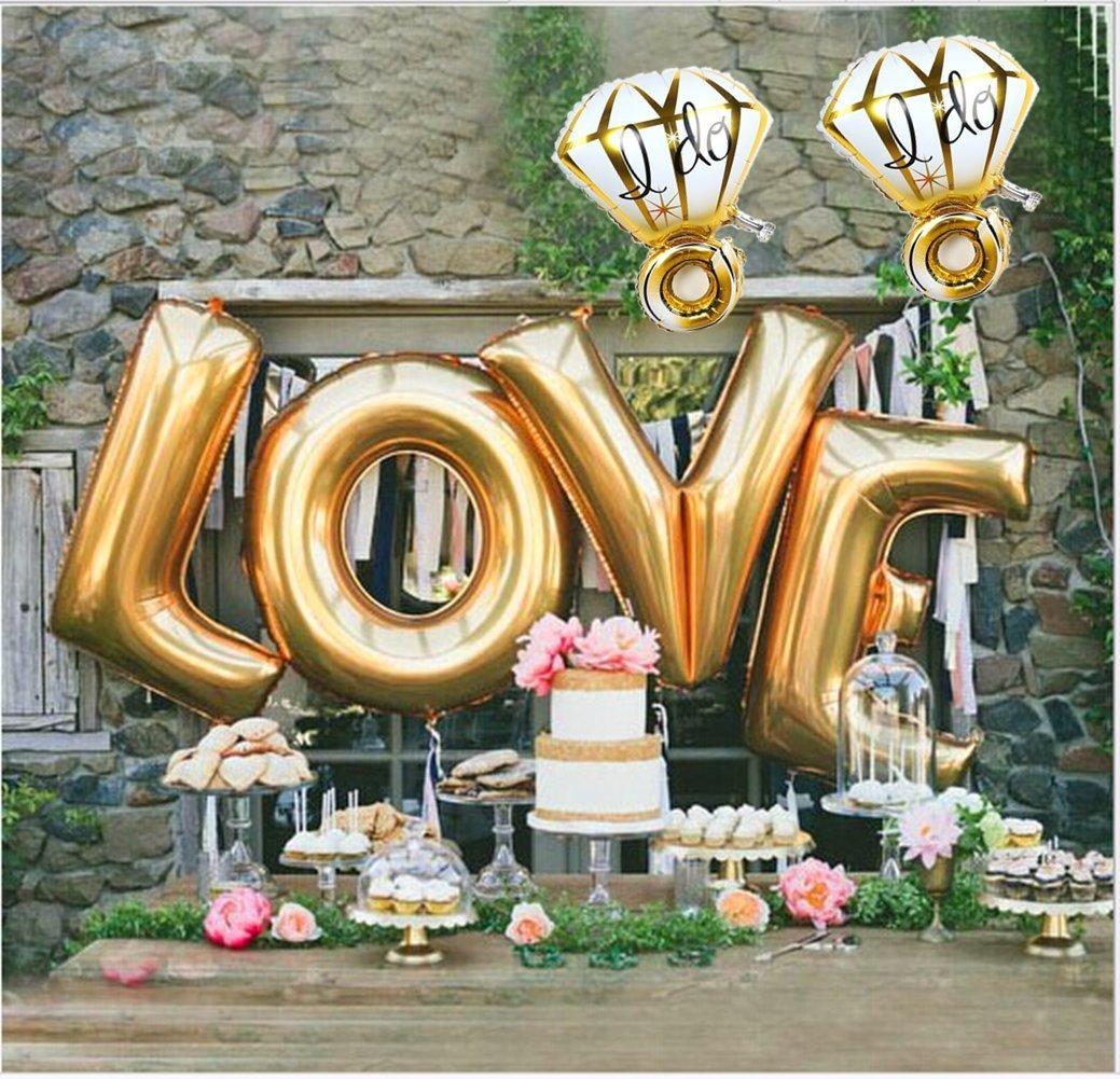 Ruimeier Love (40 Inch) and "I do" Diamond Ring (27 Inch) Extra Large Balloon Set, Independence Day, Festival, Romantic Wedding, Bridal Shower, Anniversary, Party Decor, Vow Renewal (Golden) H007