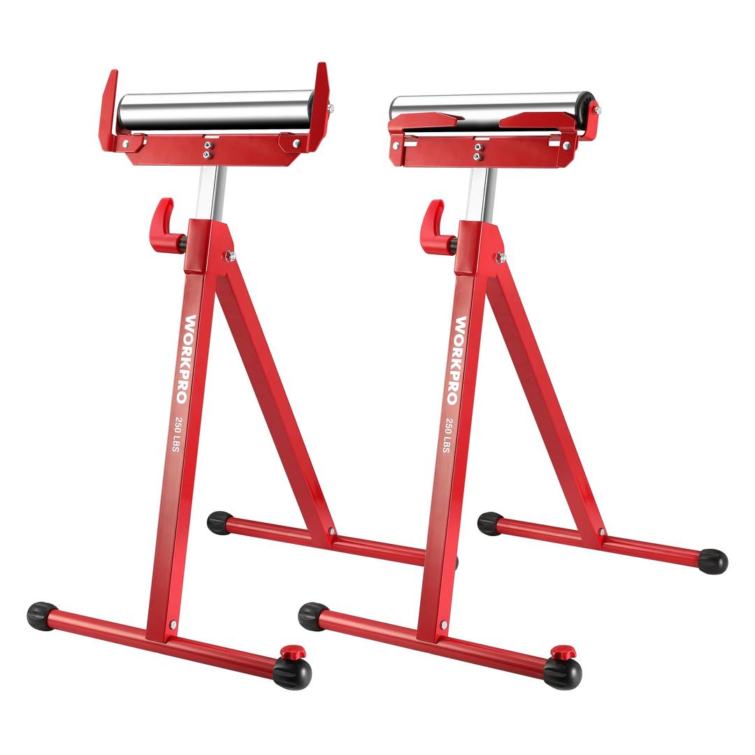 WORKPROFolding Roller Stand Height Adjustable, Heavy Duty 250 LB Load Capacity, Outfeed Woodworking