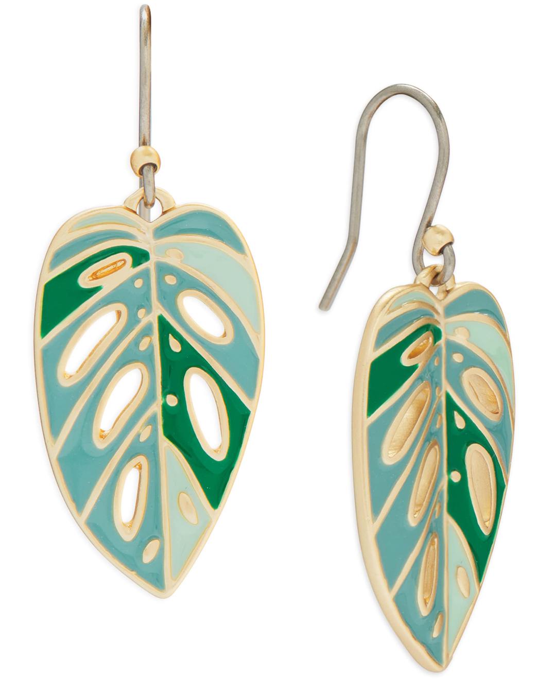 Lucky Brand Womens Enamel Monstera Drop Earring