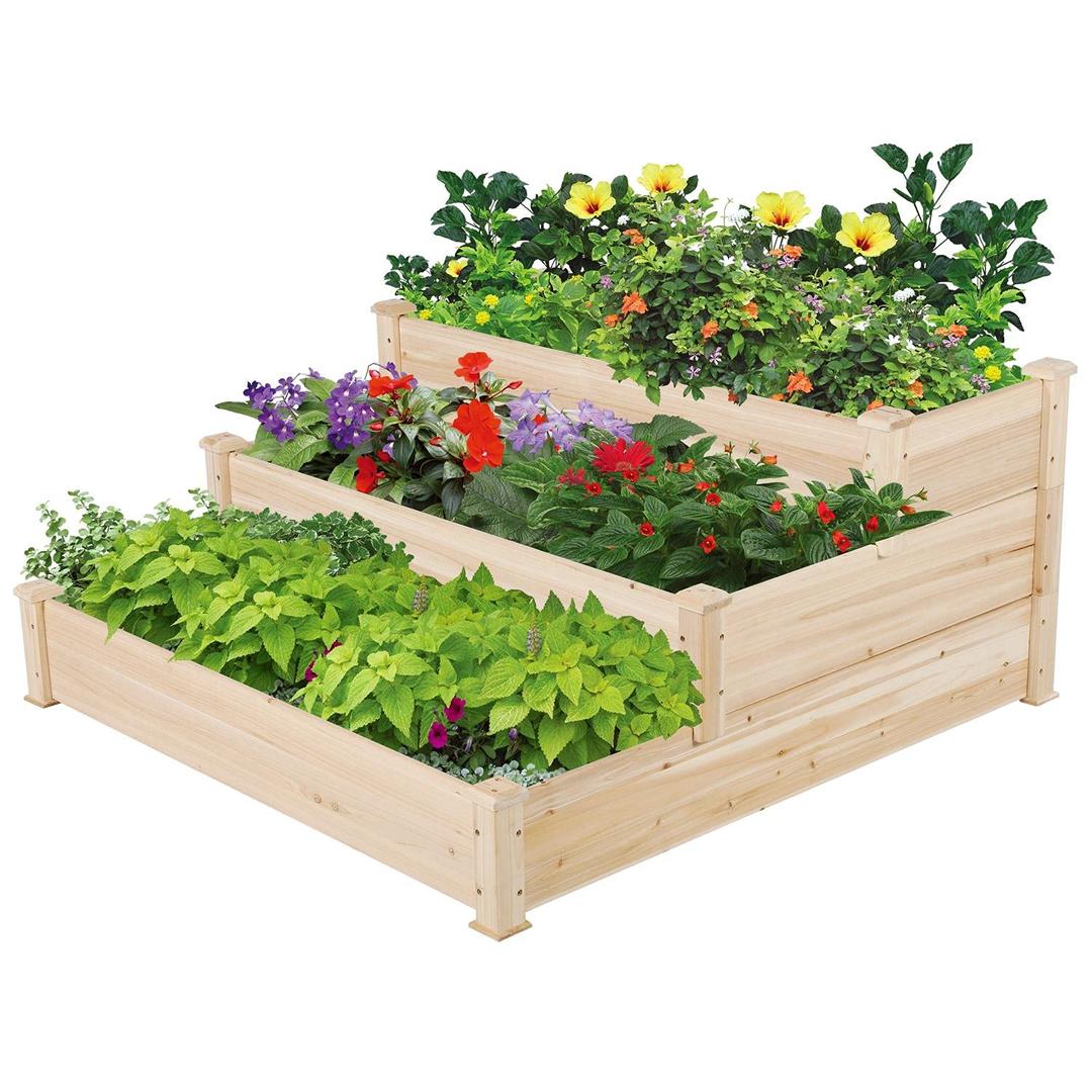 Yaheetech 3 Tier 47 x 47 x 22in Raised Garden Bed Horticulture Outdoor Elevated Flower Box Tiered Garden Bed Wooden Vegetables Growing Planter for Backyard/Patio/Gardener