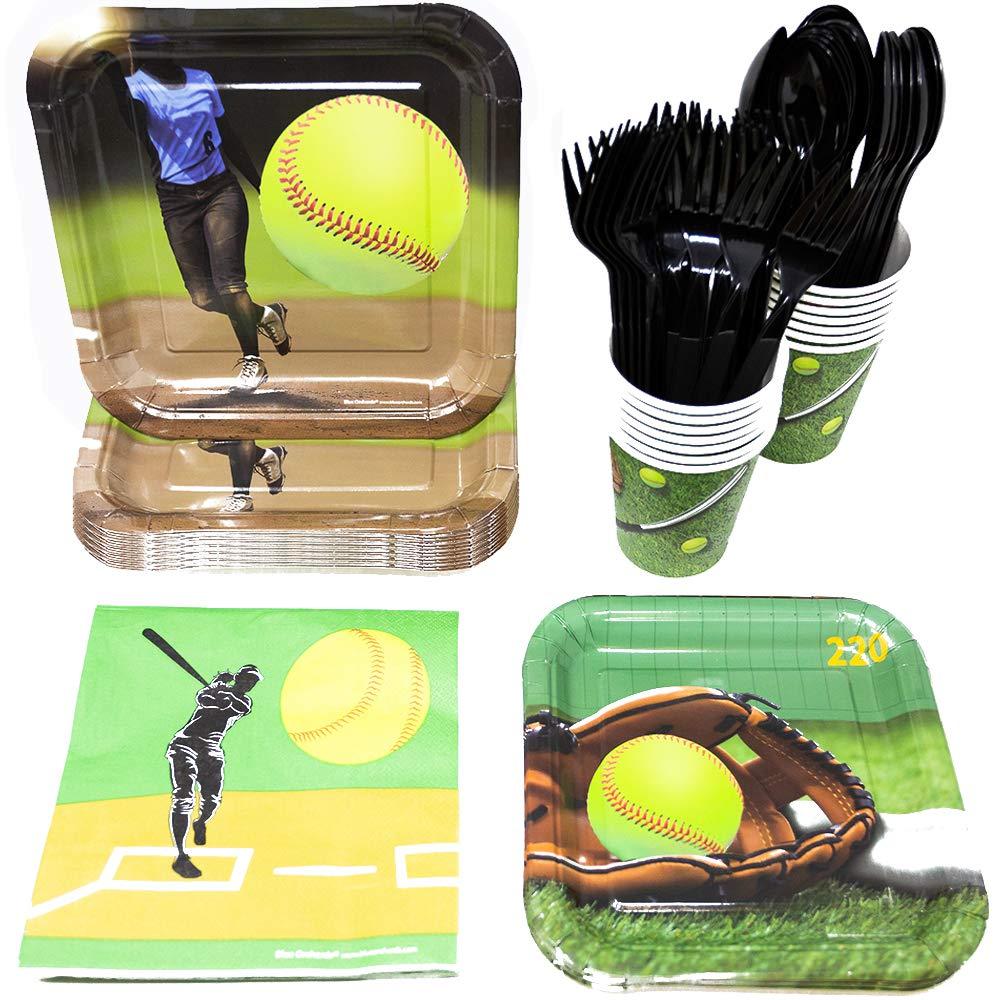 Softball Party Supplies (113+ Pieces for 16 Guests!), Softball Birthday Party Kit, Softball Tableware Pack, Decorations