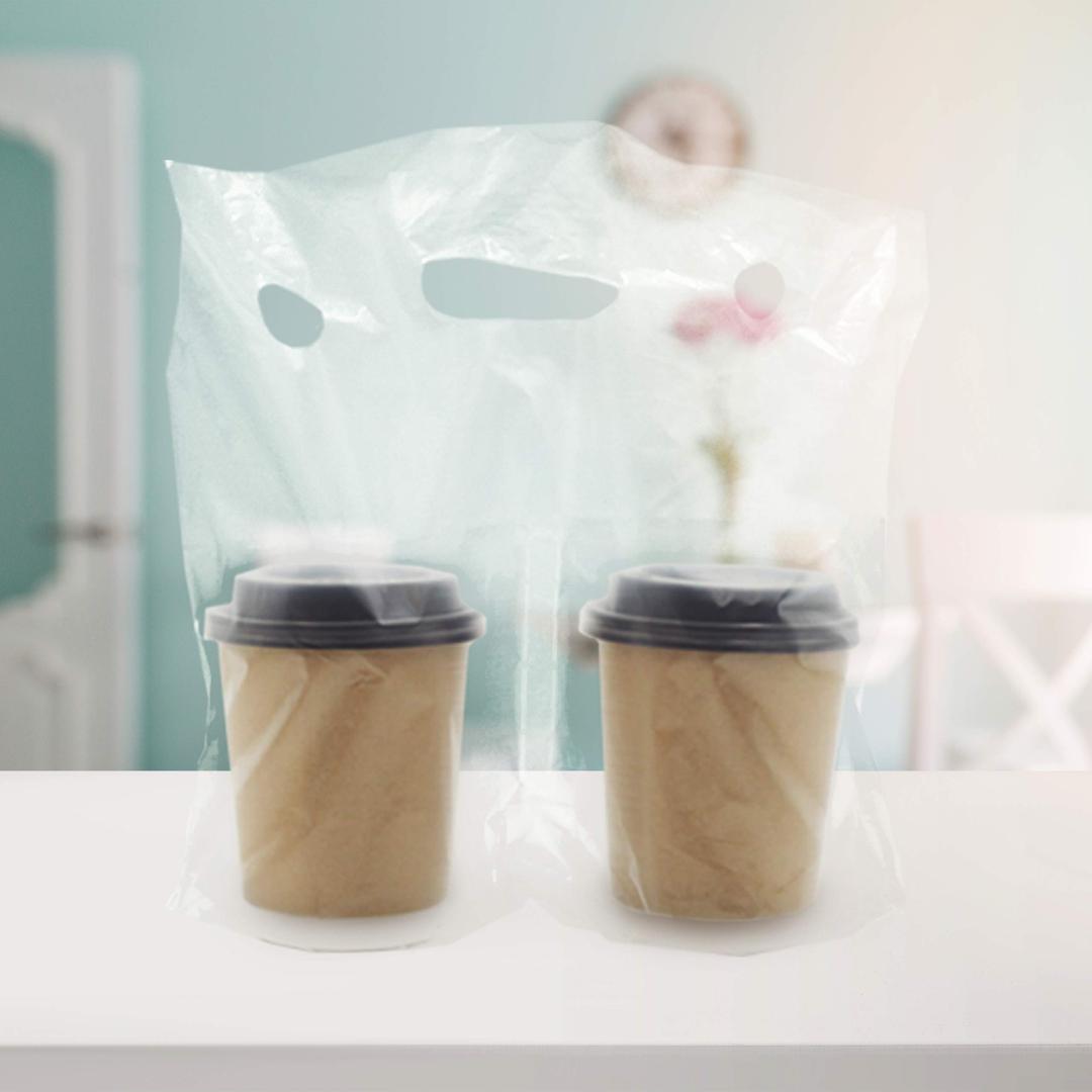 Plastic Drink Carrier Bags for Cups - 100 Pieces Plastic Drink Carrier with Handle Perfect for Hanging Drinking Cups Drink Carrier for Delivery Take Out Cup Holder Bar Restaurant Coffee Shop Supplies