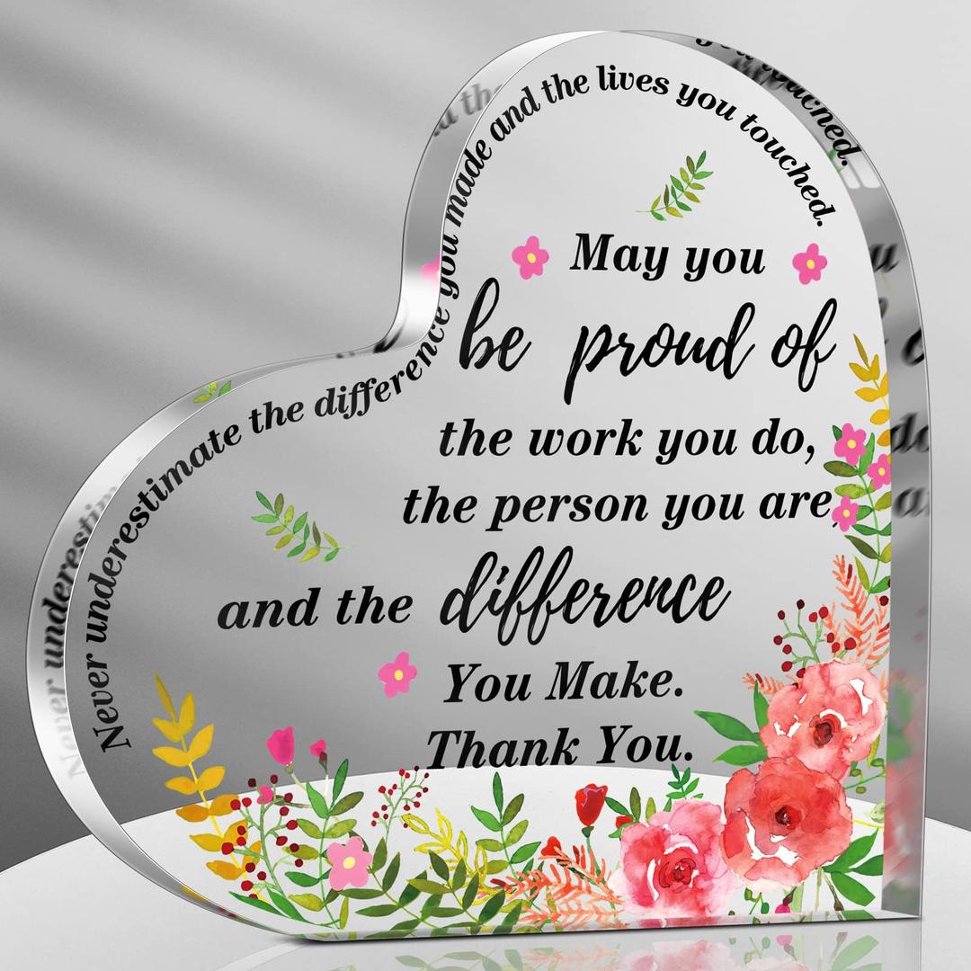 Yinder Thank You Gift for Women Acrylic Inspirational Gifts Coworker Office Gift for Colleague Leaving Job Gift Farewell Gift Appreciation Gift for Friends Nurse Teacher Keepsake(Heart)