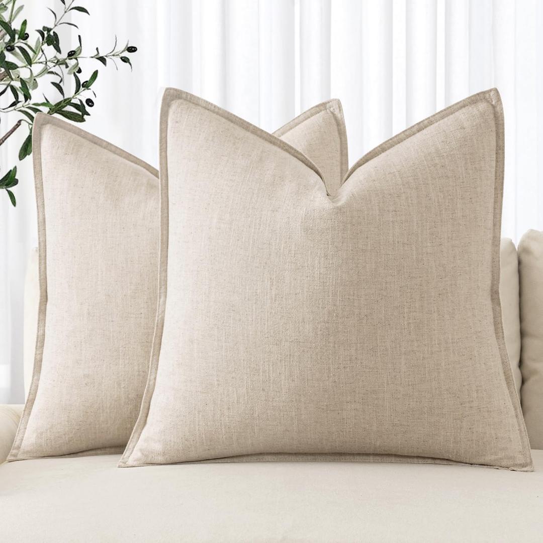 MIULEE Linen Pillow Covers 18x18 Inch Natural Beige Decorative Throw Pillow Covers Pack of 2 Soft Accent Farmhouse Couch Pillowcases Modern Home Decors for Sofa Cushion Living Room Bed