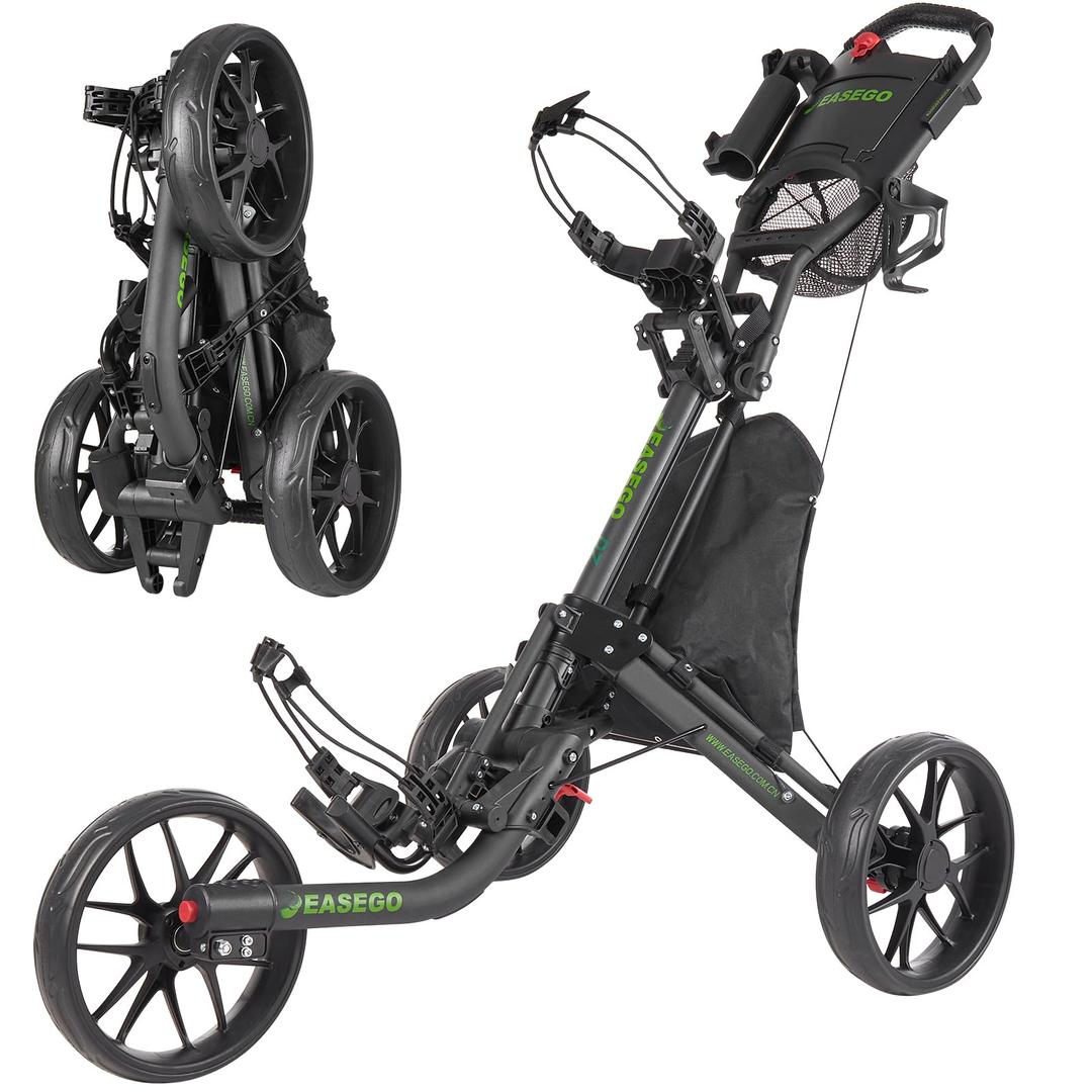 Golf Push Cart 3 Wheel : Golf Bag Cart Foldable with Drink Umbrella Holder Compact Golf Pull Carts Quick Fold Golf Caddy Push Carts with Extra Large Wheelbase for Different Terrain