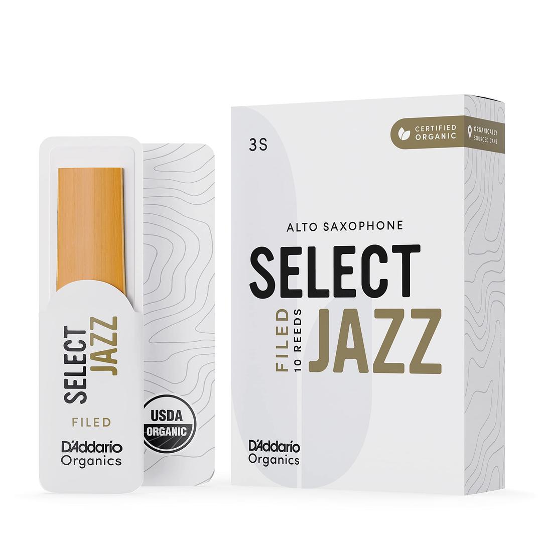 D’Addario Organic Select Jazz Alto Saxophone Reeds - Filed, Soft, Strength 3, 10-Pack