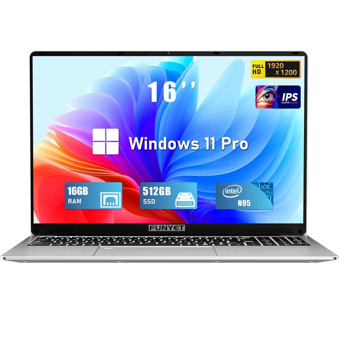 16 Inch Laptop Computer, Gaming Laptop, 16GB RAM 512GB SSD, Intel 12th Gen N95 Processor(up to 3.4GHz), FHD 1920 * 1200, 180 Angle Opening, Fingerprint Unlock, Backlit Keyboard, Windows 11 Pro