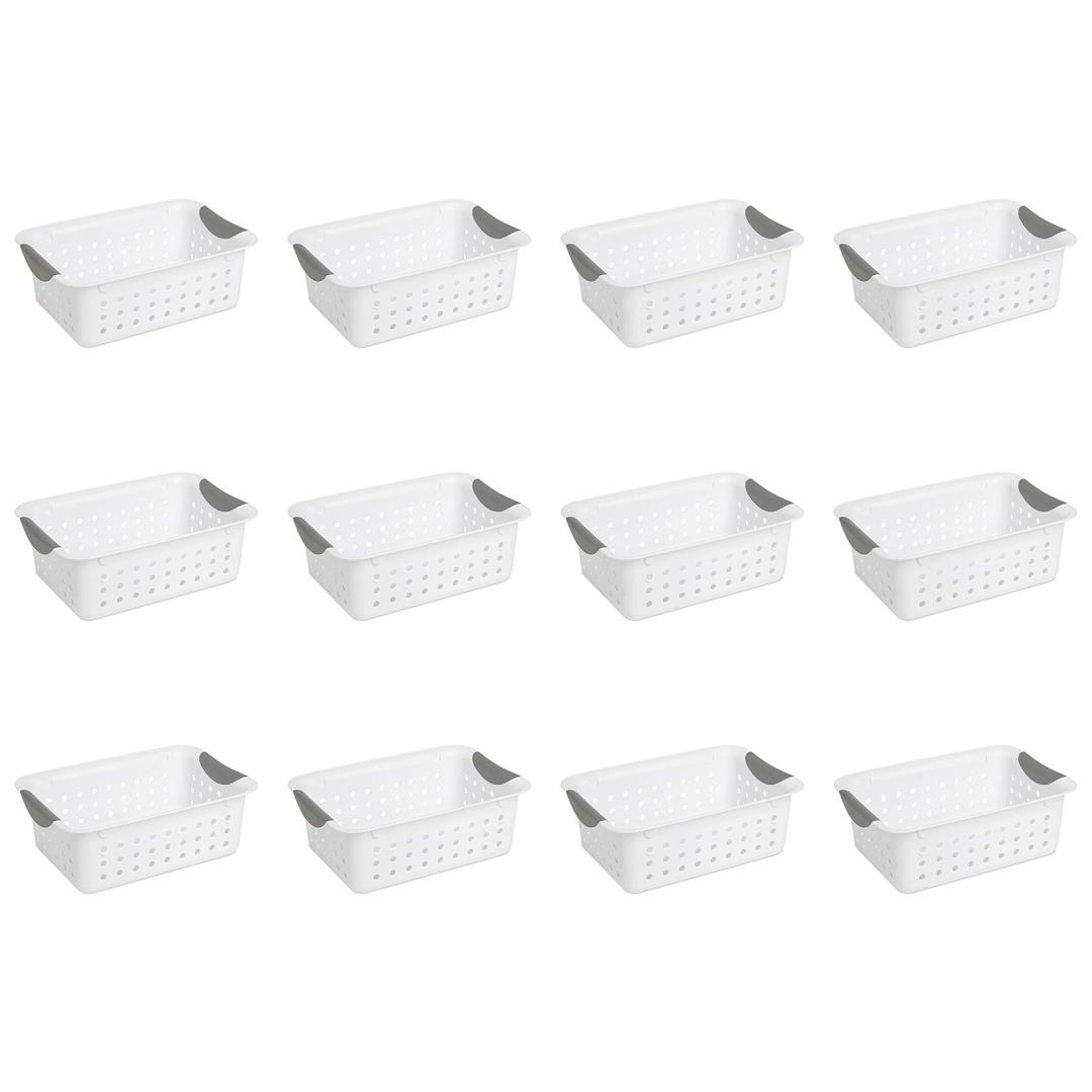 Sterilite Small Ultra Basket, Storage Bin to Organize Closets, Cabinets, Pantry, Shelving and Countertop Space, White, 12-Pack