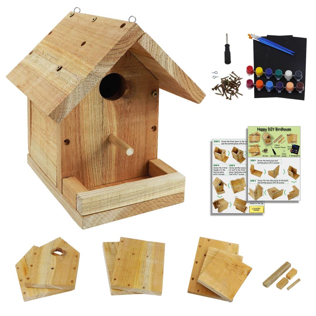 DIY Birdhouse Kit with Paint Set - Kids' Wood Craft Kits - Make a Bird House Kit for Kids - DIY Woodcraft Building Projects for Kids and Adults- STEM Teaching Tools