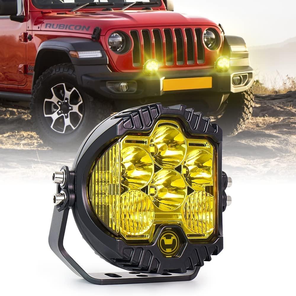 ZJUSDO LED Off Road Light, Yellow Lens 50W Yellow LED Pod Light with Amber DRL Spot Flood Driving Light for Offroad,SUV,Trucks, 1 PC