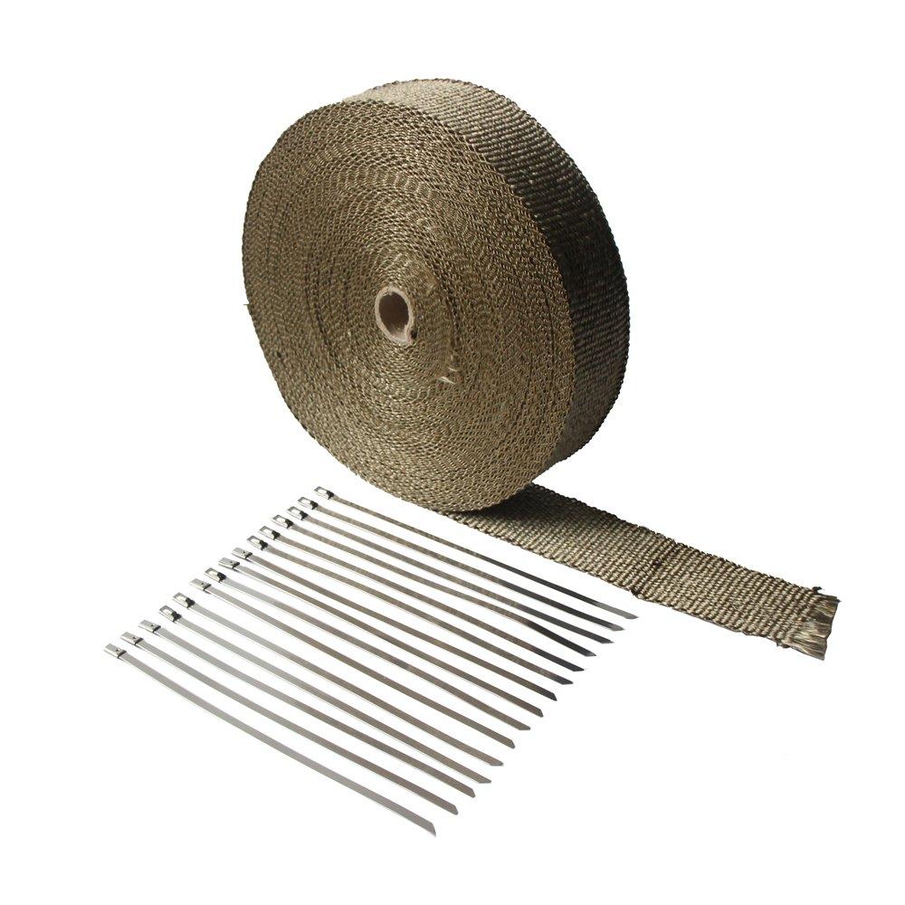 2"x 100'Titanium Exhaust Heat Wrap For Car & Motorcycle Exhaust Tape With Stainless Ties