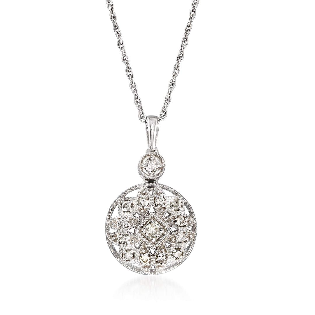 Ross-Simons 0.25 ct. t.w. Diamond Openwork Pendant Necklace in Sterling Silver