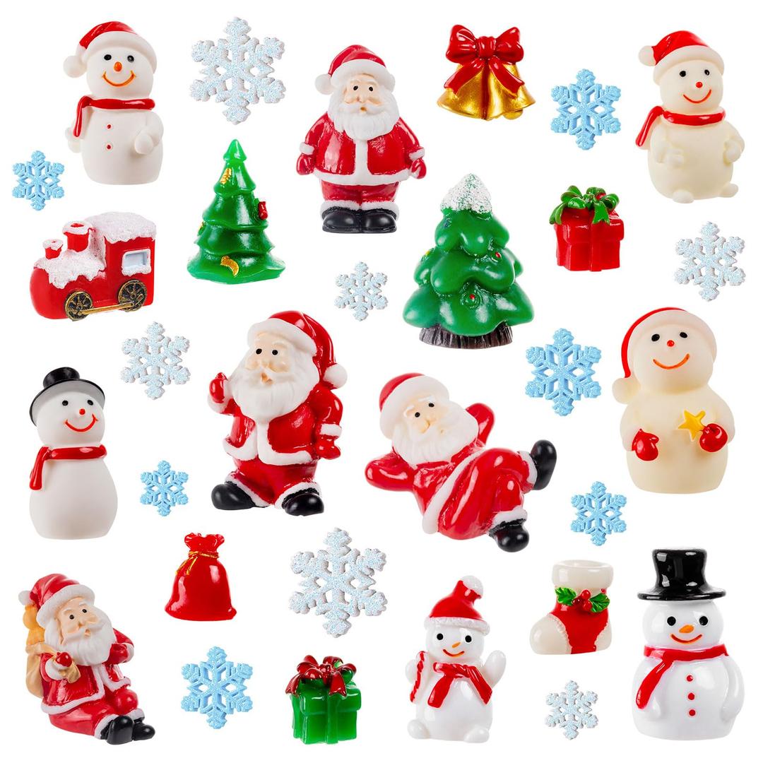 36 Pcs Christmas Miniature Figurines, Mini Resin Christmas Ornaments, Mini Tree Snowman Santa Clause Ornament for DIY Christmas Fairy Garden and Snow Globes