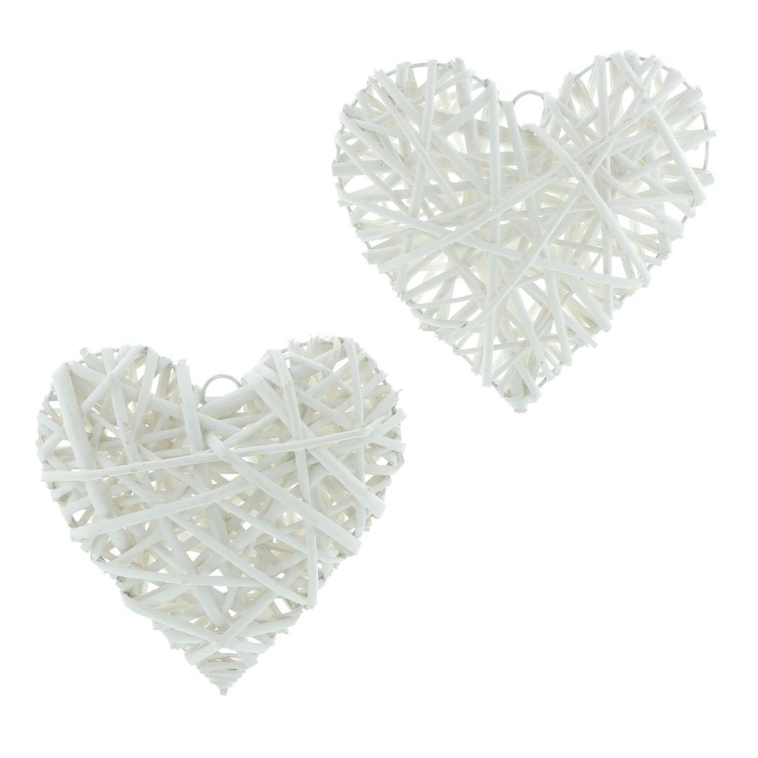 hanging decorations 2 White Hearts Rattan