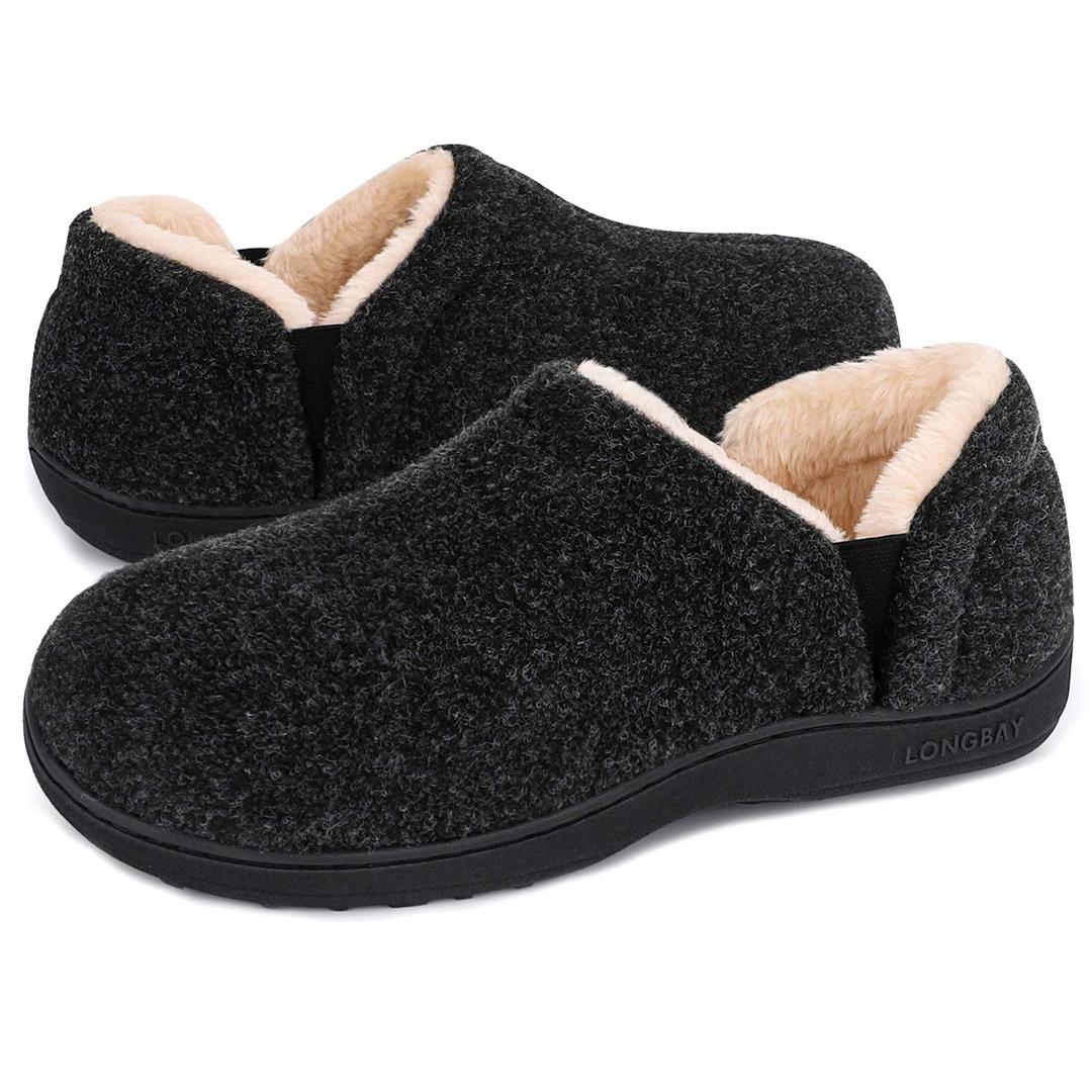 LongBay Men's Slippers Warm Bedroom House Shoes Slip-On Memory Foam Winter House Slippers for Indoor Outdoor