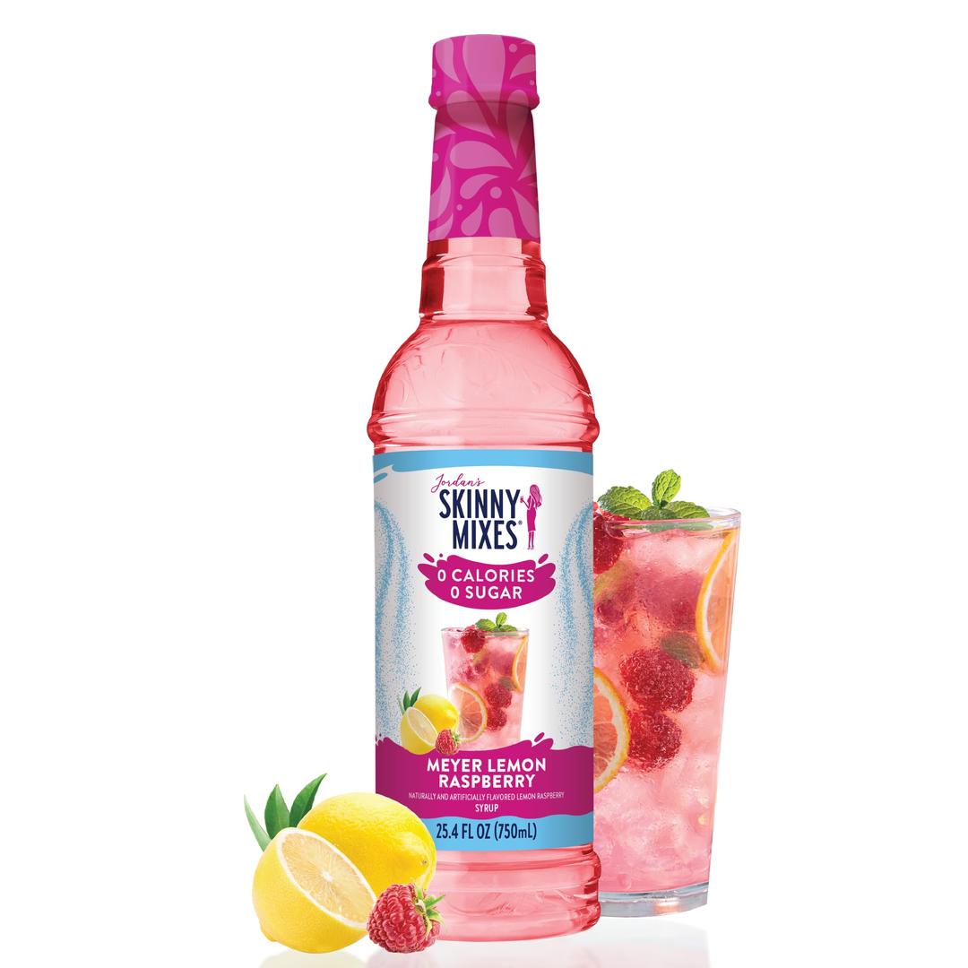 Jordan's Skinny Mixes Sugar Free Syrup, Meyers Lemon Raspberry Flavor, Fruit Flavored Water Enhancer, Drink Mix for Ice Tea, Lemonade & More, Zero Calorie Flavoring, Keto Friendly, 25.4 Fl Oz, 1 Pack