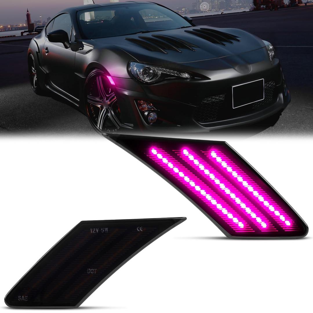 Front Fender LED Side Marker Light Blinker Signal Lamp Compatible With 2013-2020 Subaru BRZ Scion FRS T-oyota FT86 Replace Sidemarker Lamp Bumper Smoked Lens Pink Purple LED 2Pcs