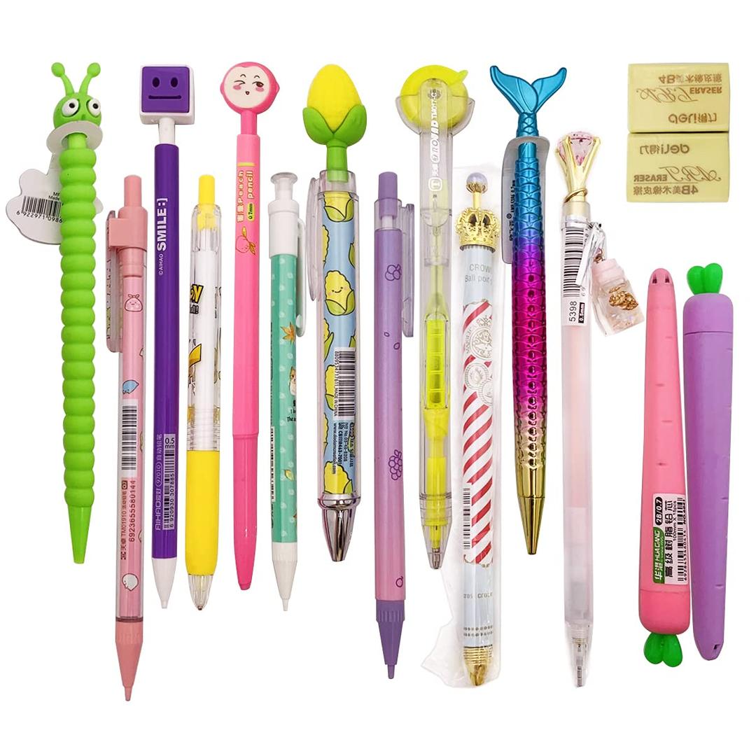 12 Cute Kawaii Mechanical Pencils With Erasers And Leading Refills Style Mixed