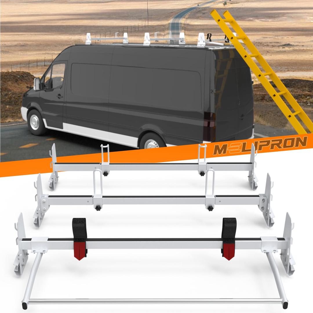 Adjustable Ladder Roof Rack with Rear Roller Fit for Chevy Express Ford GMC Savana Full-Size Cargo Van with Rain Gutter