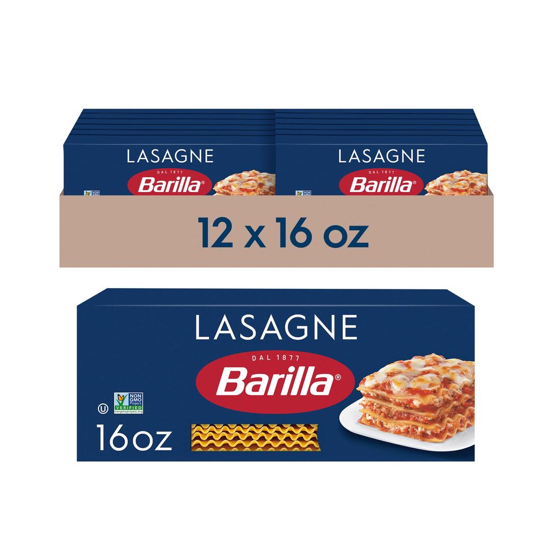 BarillaWavy Lasagne Pasta, 16 oz. Boxes (Pack of 12) - Non-GMO Pasta Made with Durum Wheat Semolina - Kosher Certified Pasta