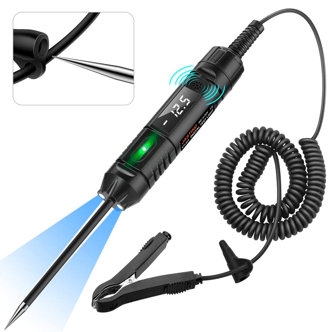 Heavy Duty 3-72V Digital LED Automotive Test Light, Circuit Tester with Polarity Indicate and Illuminating Lights, Car Truck Low DC Voltage Light Tester with Stainless Probe & 142 Inch Extended Wire